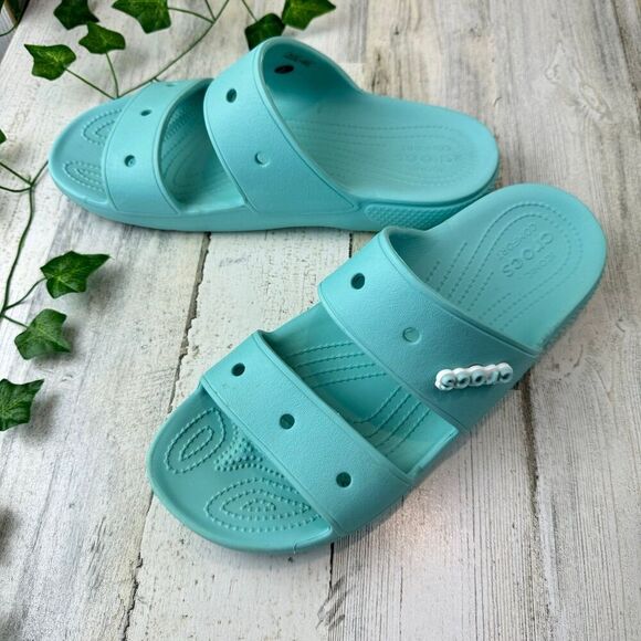 Crocs Classic Slide M11 Sandals Blue Slip On Double Strap Flats Shoes - Picture 3 of 7